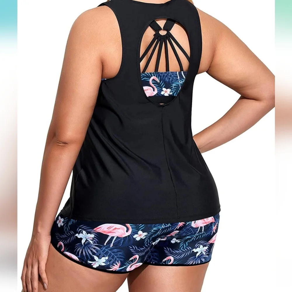 HOLIPICK PLUS SIZE 3 Piece Tankini Swimsuit